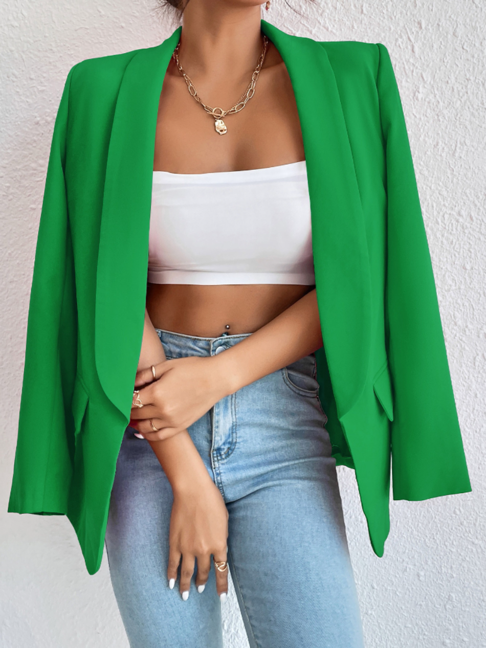 Elegante damesblazer van fijne stof, getailleerd, voor kantoor en vrije tijd, in het zwart, straalt stijl en comfort uit.