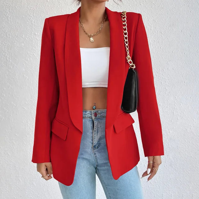 Elegante damesblazer met reverskraag, knoopsluiting in diverse kleuren. Ideaal voor zowel formele als informele gelegenheden.
