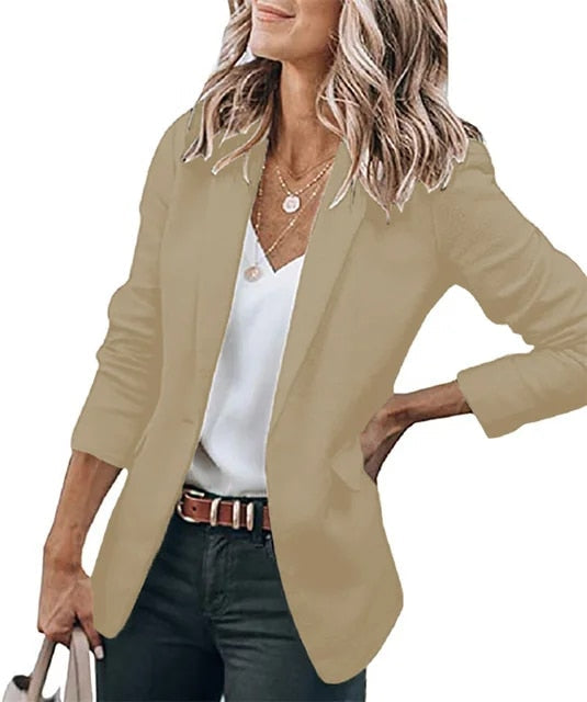 Elegante damesblazer in zwart voor lente en zomer, comfortabel, veelzijdig, stijlvol, lichtgewicht, ademend, figuurflatterend.