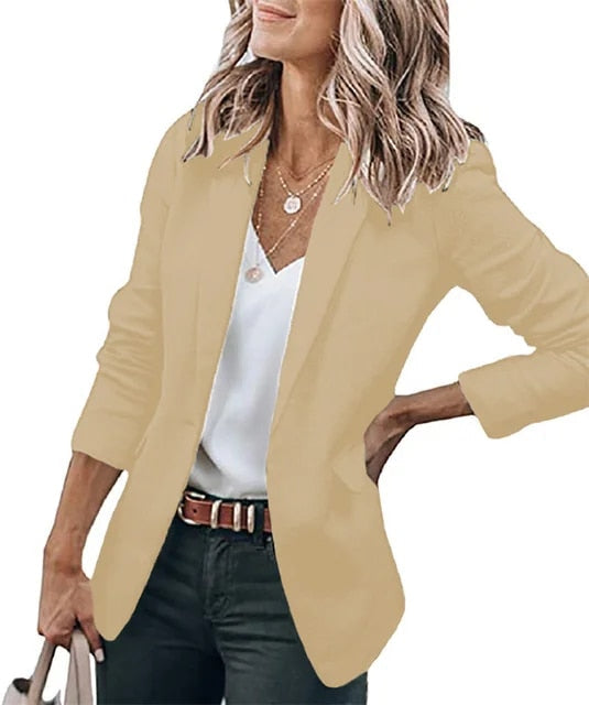 Elegante damesblazer in zwart voor lente en zomer, comfortabel, veelzijdig, stijlvol, lichtgewicht, ademend, figuurflatterend.