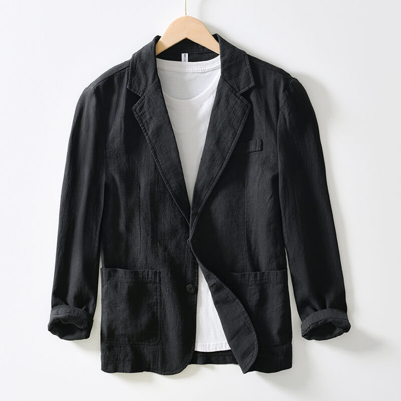 Elegante, effen linnen blazer voor dames met moderne knoopsluiting, ideaal voor lente en zomer.