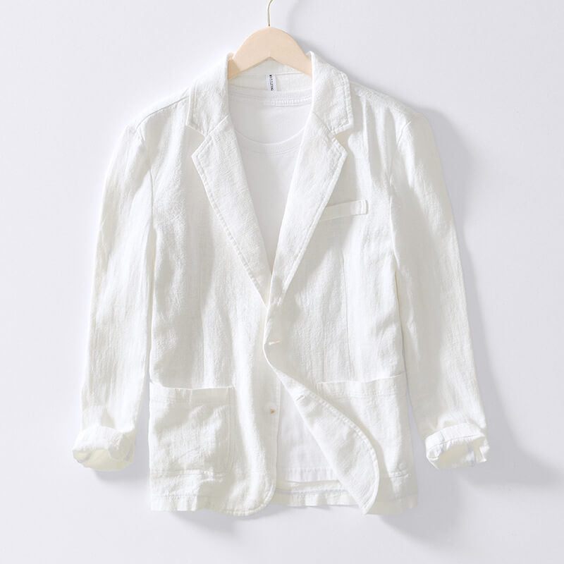 Elegante, effen linnen blazer voor dames met moderne knoopsluiting, ideaal voor lente en zomer.