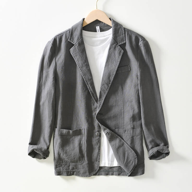Elegante, effen linnen blazer voor dames met moderne knoopsluiting, ideaal voor lente en zomer.
