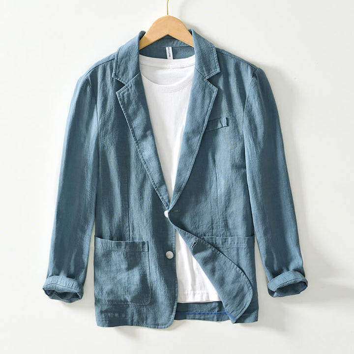 Elegante, effen linnen blazer voor dames met moderne knoopsluiting, ideaal voor lente en zomer.