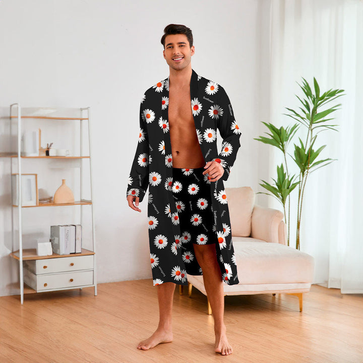 Heren Kimono met modern geometrisch patroon en riem, ideaal voor comfort en stijl, thuis of in de spa
