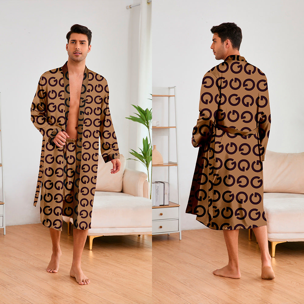 Heren Kimono met modern geometrisch patroon en riem, ideaal voor comfort en stijl, thuis of in de spa