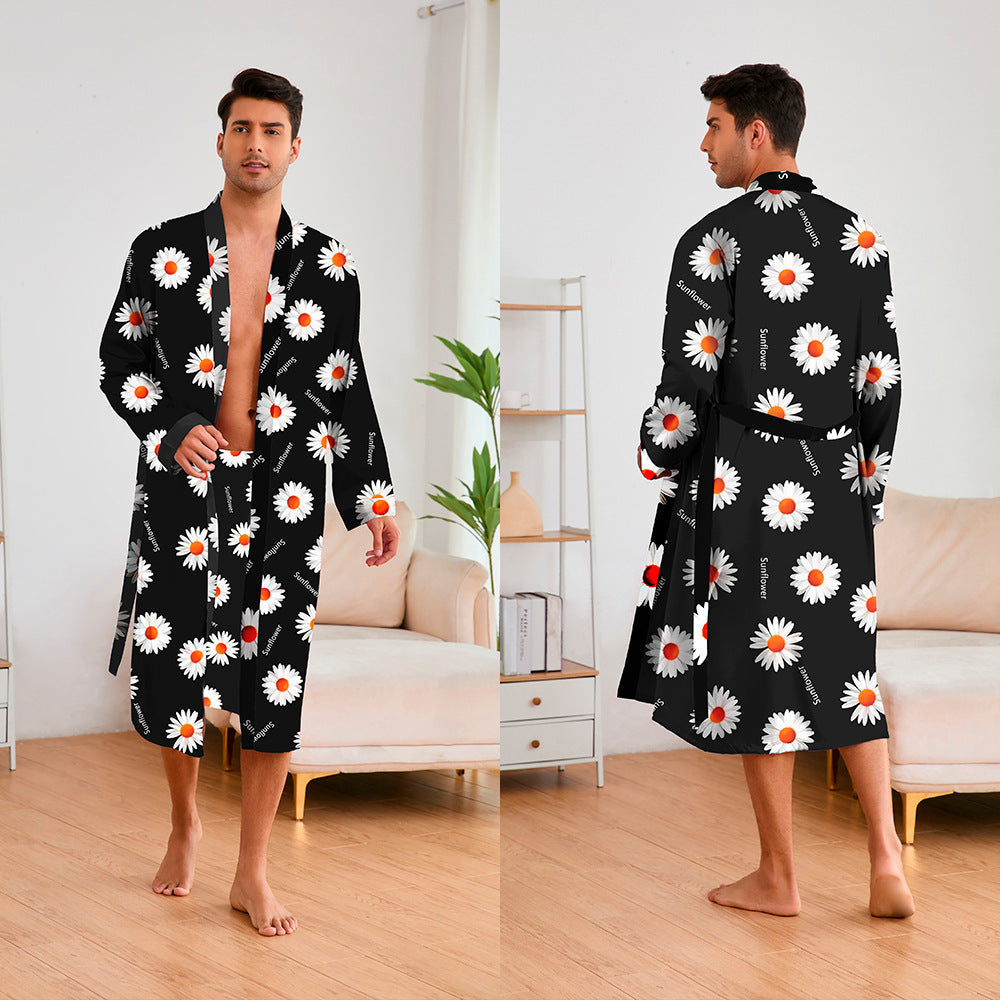 Heren Kimono met modern geometrisch patroon en riem, ideaal voor comfort en stijl, thuis of in de spa