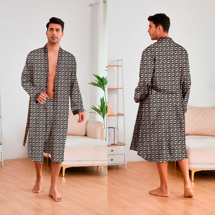 Heren Kimono met modern geometrisch patroon en riem, ideaal voor comfort en stijl, thuis of in de spa