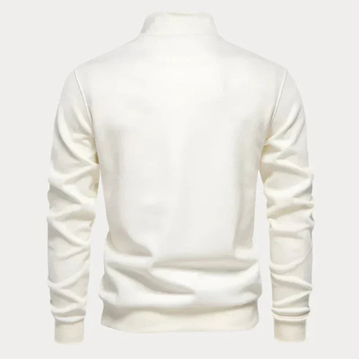 Stijlvolle grijze heren coltrui met hoge kraag, ideaal voor comfort op koele dagen. Perfect voor een casual look.