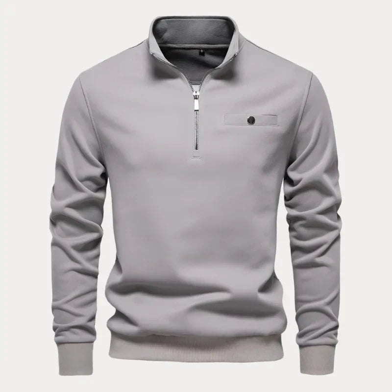 Stijlvolle grijze heren coltrui met hoge kraag, ideaal voor comfort op koele dagen. Perfect voor een casual look.