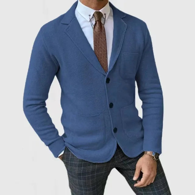 Heren gebreide blazer in kaki kleur, perfect voor smart-casual gelegenheden.