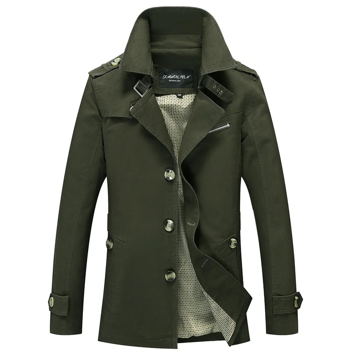 Heren Trenchcoat in beige, lange getailleerde silhouet, ideaal voor de herfst, veelzijdig ontwerp voor elke gelegenheid.