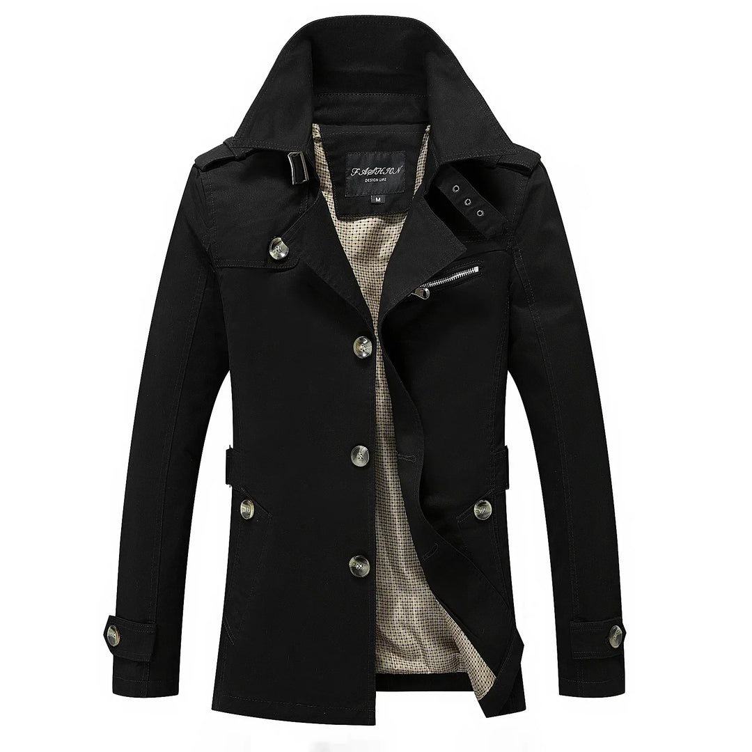 Heren Trenchcoat in beige, lange getailleerde silhouet, ideaal voor de herfst, veelzijdig ontwerp voor elke gelegenheid.
