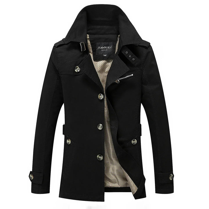 Heren Trenchcoat in beige, lange getailleerde silhouet, ideaal voor de herfst, veelzijdig ontwerp voor elke gelegenheid.