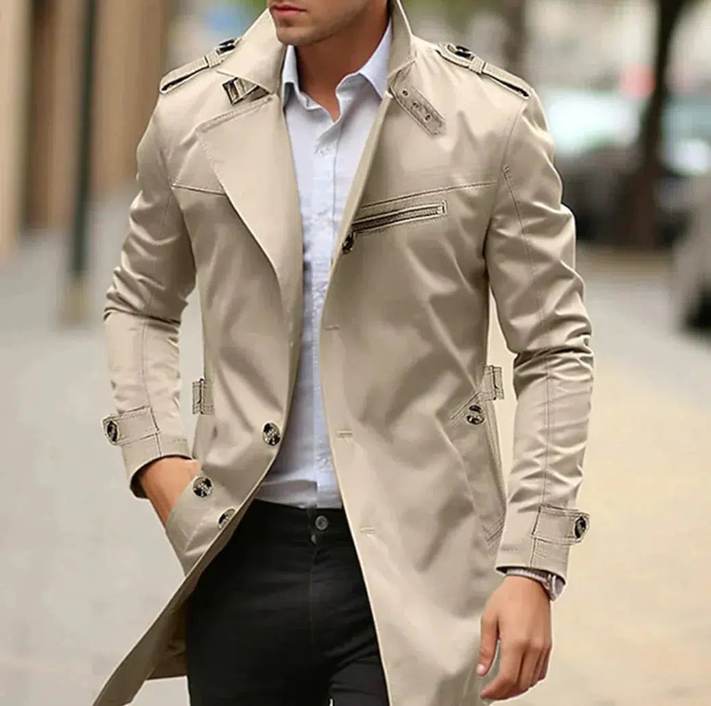 Elegante herentrenchcoat in beige, tijdloos design, van hoogwaardige stoffen, perfect voor de lente en veelzijdige looks.