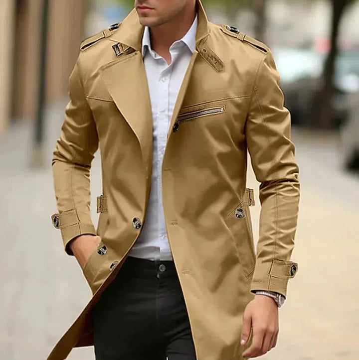 Elegante herentrenchcoat in beige, tijdloos design, van hoogwaardige stoffen, perfect voor de lente en veelzijdige looks.