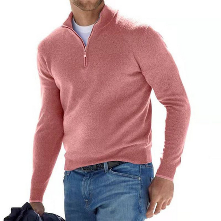 Stijlvolle herenpullover met V-hals en rits in een moderne look.