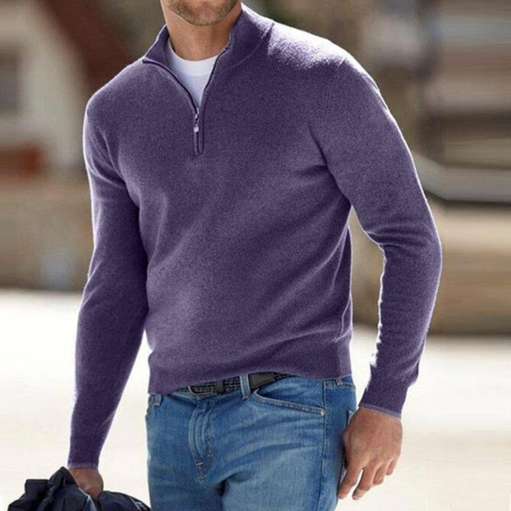 Zachte synthetische herenpullover met V-hals, comfortabel en ademend.