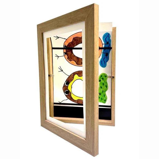 Elegante kinderfotolijst met ruimte voor 150 tekeningen, modern design, eenvoudig te verwisselen, perfect voor kunstwerken.