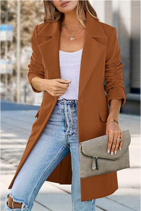 Elegante lange damesjas met open design in een warme en stijlvolle uitvoering, ideaal voor koude dagen. Een perfecte combinatie van comfort en mode.