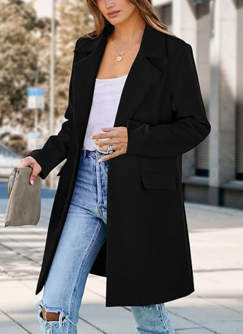Elegante lange damesjas met open design in een warme en stijlvolle uitvoering, ideaal voor koude dagen. Een perfecte combinatie van comfort en mode.