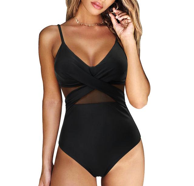 Elegant zwart dames push-up badpak met flatterende pasvorm, ideaal voor stijlvolle stranddagen.