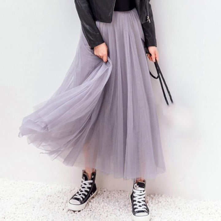 Elegante tule maxi-rok in beige, roze, grijs voor dames, ideaal voor chique outfits en veelzijdige gelegenheden.