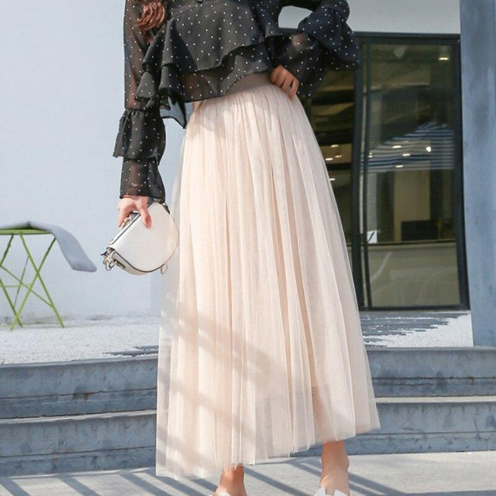 Elegante tule maxi-rok in beige, roze, grijs voor dames, ideaal voor chique outfits en veelzijdige gelegenheden.