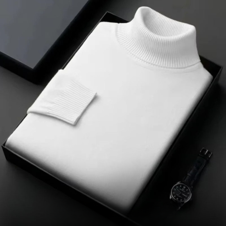 Elegant heren kasjmier coltrui in wit, zacht en comfortabel, ideaal voor stijl en warmte in kouder weer.