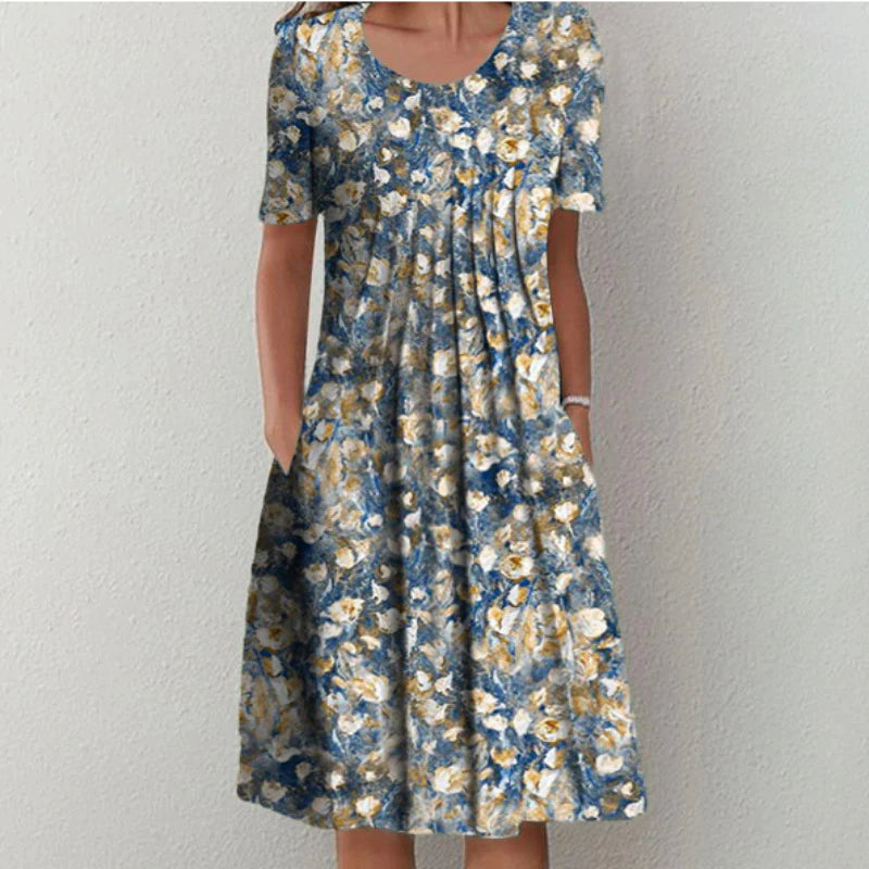 Elegante katoenen jurk met een verfijnde pasvorm en stijlvolle details, perfect voor formele en casual gelegenheden.