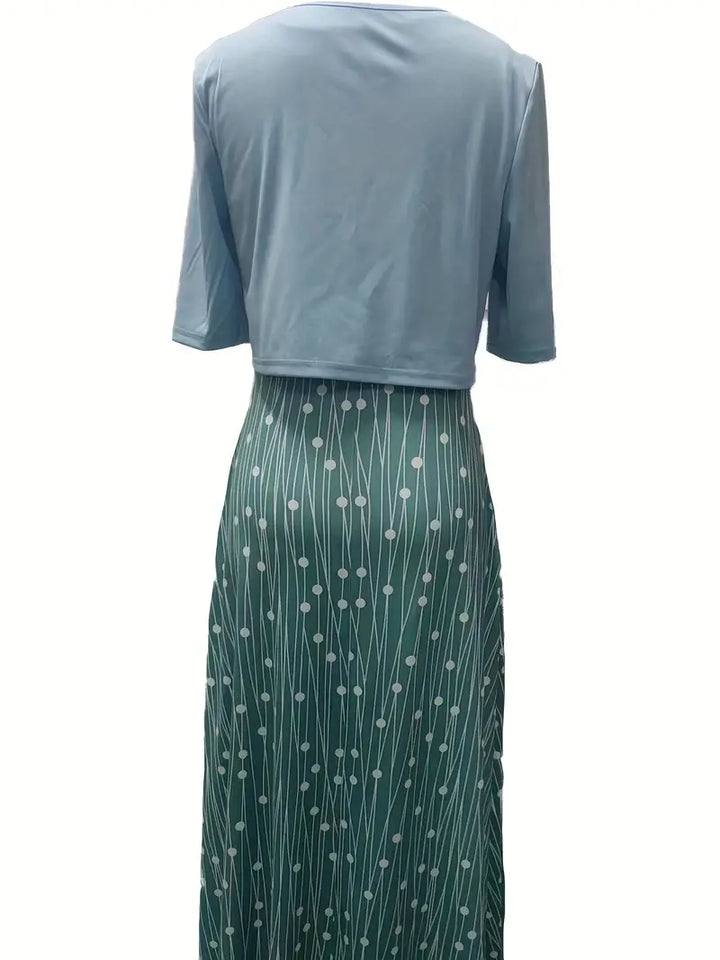 Elegant bloemen set voor dames: Bloemenjurk en effen crop top, tweedelige outfit, ideaal voor speciale gelegenheden.