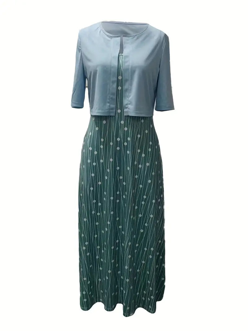 Elegant bloemen set voor dames: Bloemenjurk en effen crop top, tweedelige outfit, ideaal voor speciale gelegenheden.