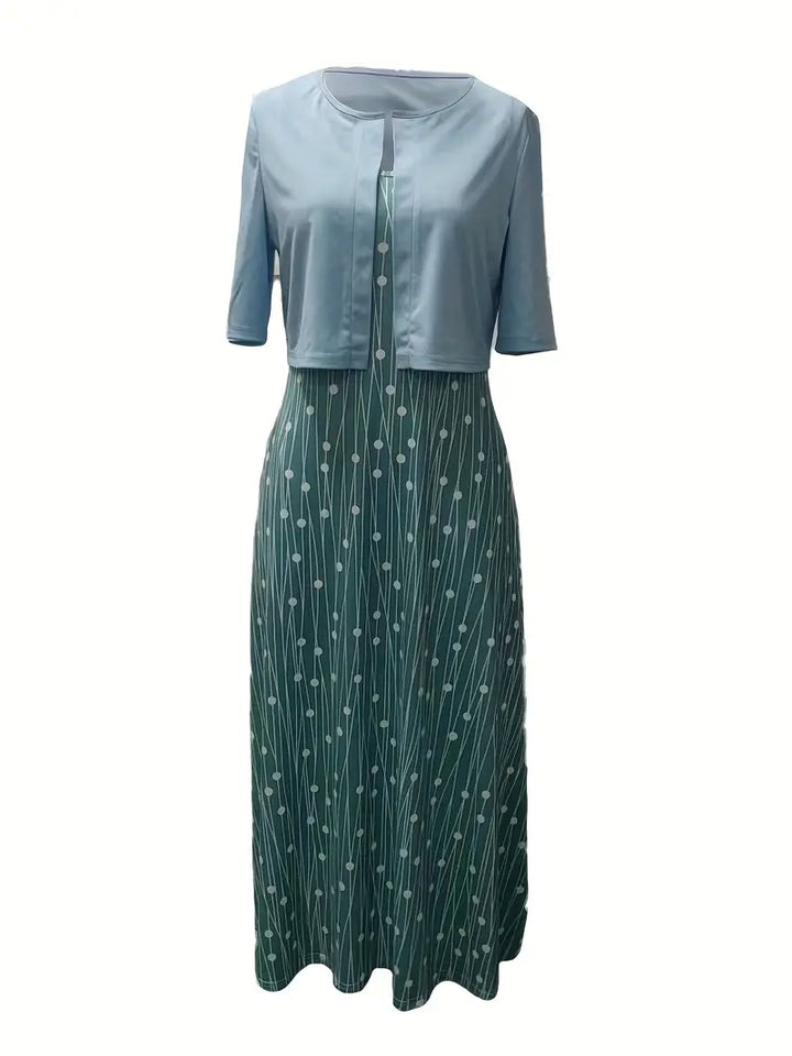 Elegant bloemen set voor dames: Bloemenjurk en effen crop top, tweedelige outfit, ideaal voor speciale gelegenheden.
