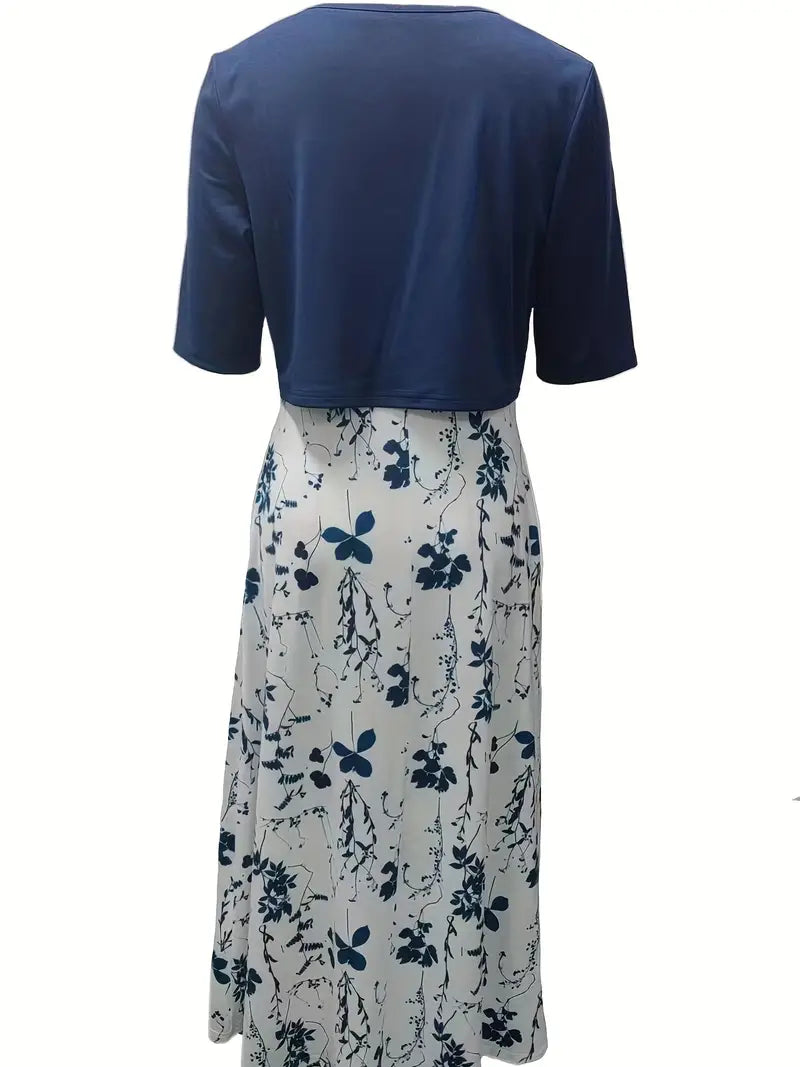 Elegant bloemen set voor dames: Bloemenjurk en effen crop top, tweedelige outfit, ideaal voor speciale gelegenheden.