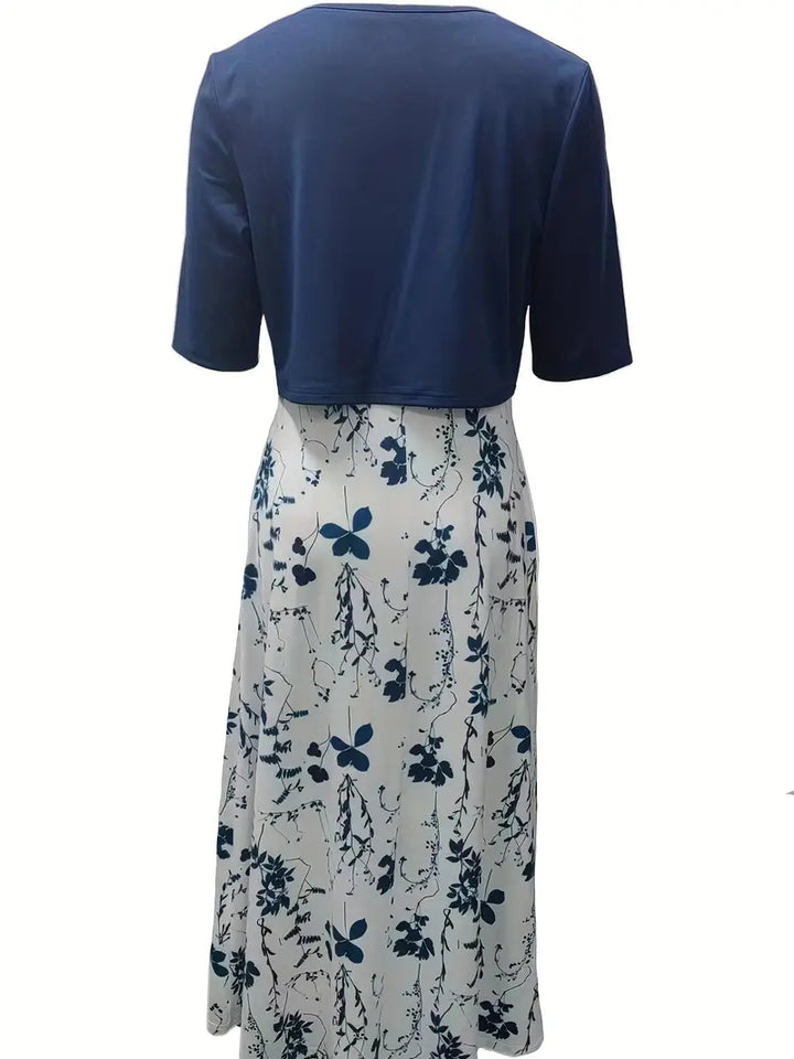 Elegant bloemen set voor dames: Bloemenjurk en effen crop top, tweedelige outfit, ideaal voor speciale gelegenheden.