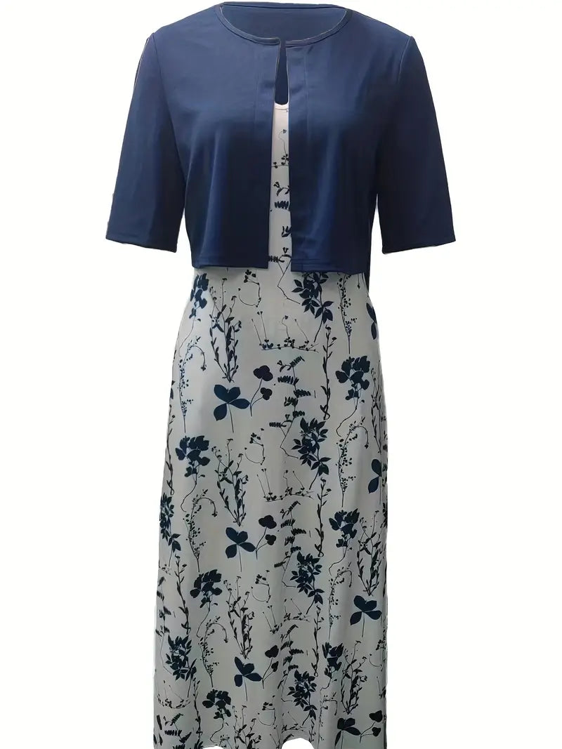 Elegant bloemen set voor dames: Bloemenjurk en effen crop top, tweedelige outfit, ideaal voor speciale gelegenheden.