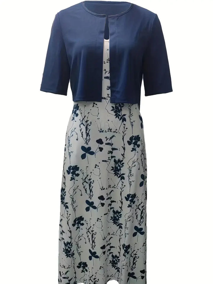Elegant bloemen set voor dames: Bloemenjurk en effen crop top, tweedelige outfit, ideaal voor speciale gelegenheden.