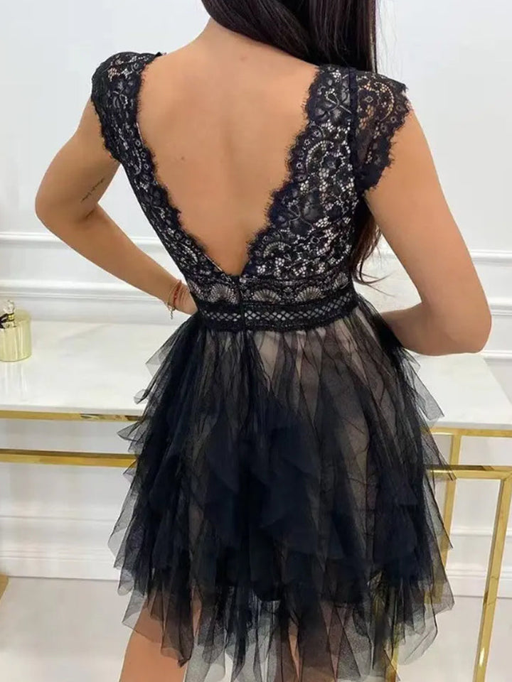 Elegant dames chiffon cocktailjurk met ruches, verleidelijke details, ideaal voor feesten, bruiloften, soepele stof