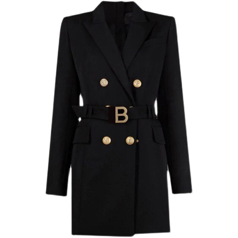 Zwarte dames blazerdress met figuuraccentuerende snit en elegante details