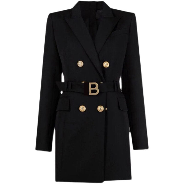 Zwarte dames blazerdress met figuuraccentuerende snit en elegante details
