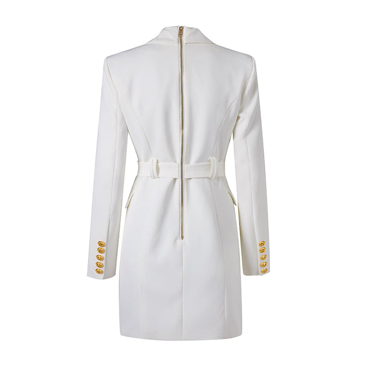 Elegante witte dames blazerdress, accentueert de taille, ideaal voor formele evenementen