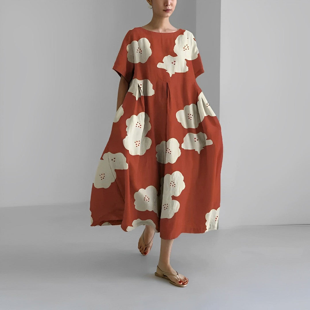 Elegante dames bloemenjurk met bloemenpatronen, perfecte keuze voor de zomer, combineert comfort met een stijlvolle pasvorm.