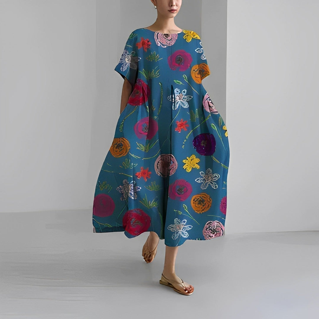 Elegante dames bloemenjurk met bloemenpatronen, perfecte keuze voor de zomer, combineert comfort met een stijlvolle pasvorm.