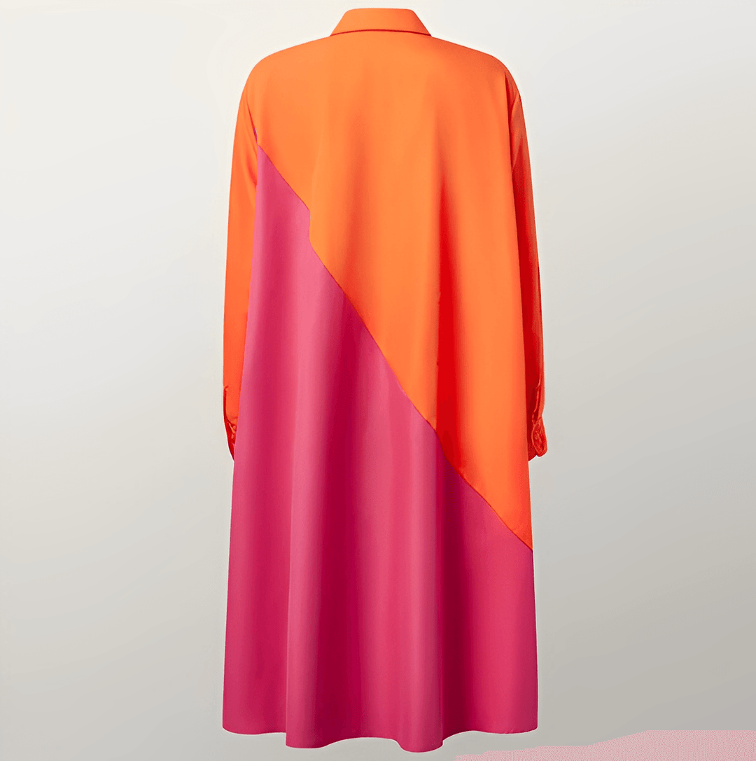 Elegante dames blousejurk met opstaande kraag en driekwartmouwen, ideaal voor kantoor en vrije tijd.