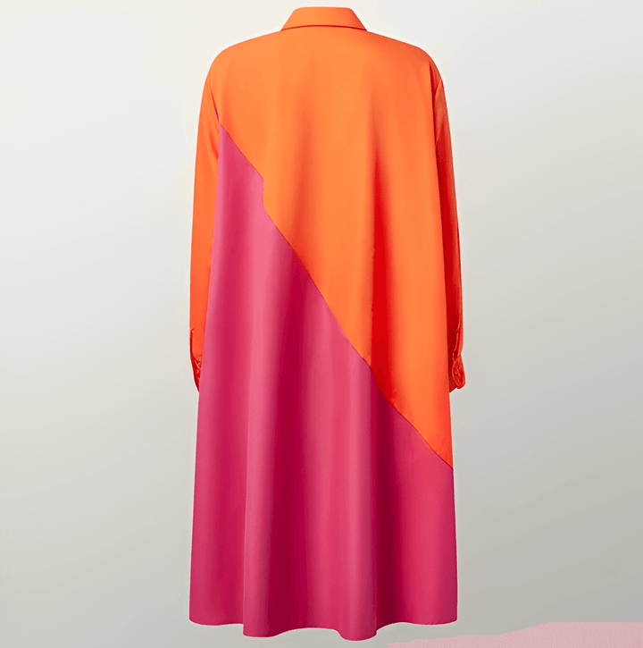 Elegante dames blousejurk met opstaande kraag en driekwartmouwen, ideaal voor kantoor en vrije tijd.