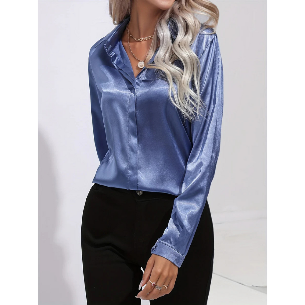 Elegante damesblouse met lange mouwen en knoopsluiting, veelzijdig te combineren, klassieke elegantie, ideaal voor werk en vrije tijd.