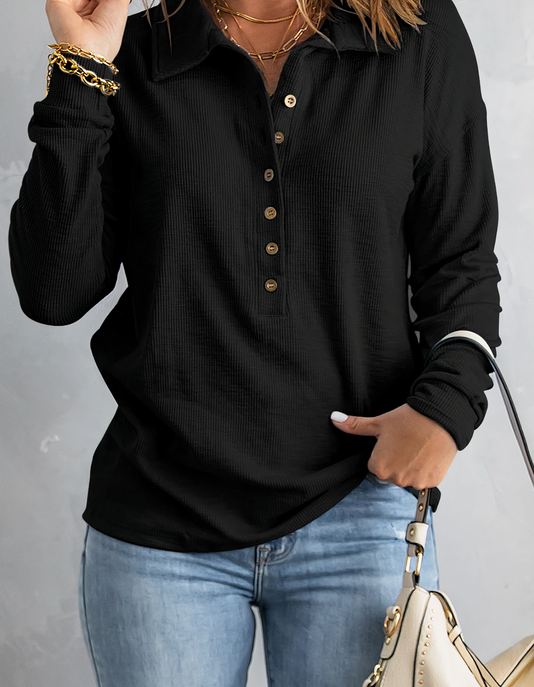 Elegant dames poloshirt met lange mouwen, rekbaar, in klassieke kleuren, ideaal voor kantoor en vrije tijd.