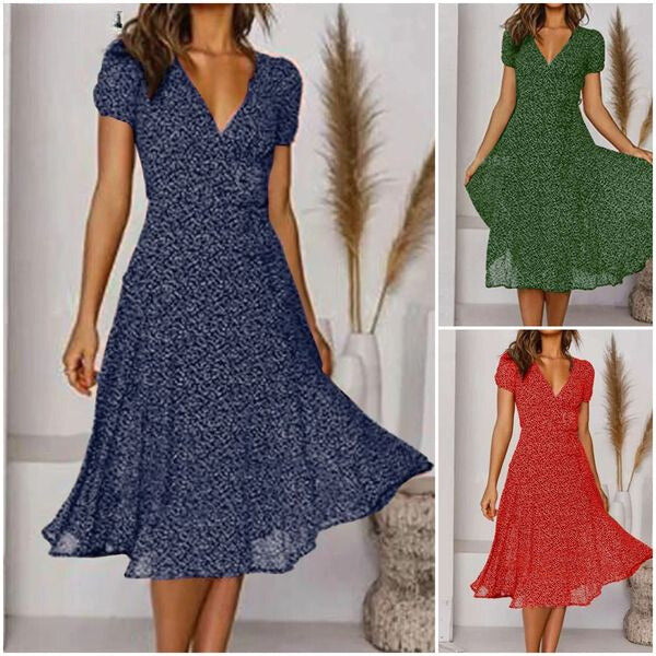 Elegant dames linnen A-lijn jurk met V-hals, ideaal voor de zomer; licht en luchtig van natuurlijke stof.