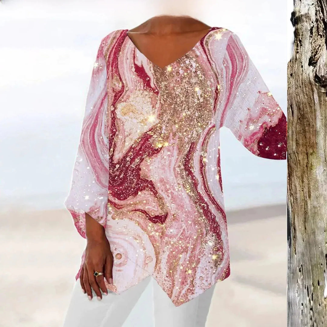 Elegante dames vintage top met V-hals, getailleerde pasvorm in donkerrood, gemaakt van hoogwaardig materiaal.