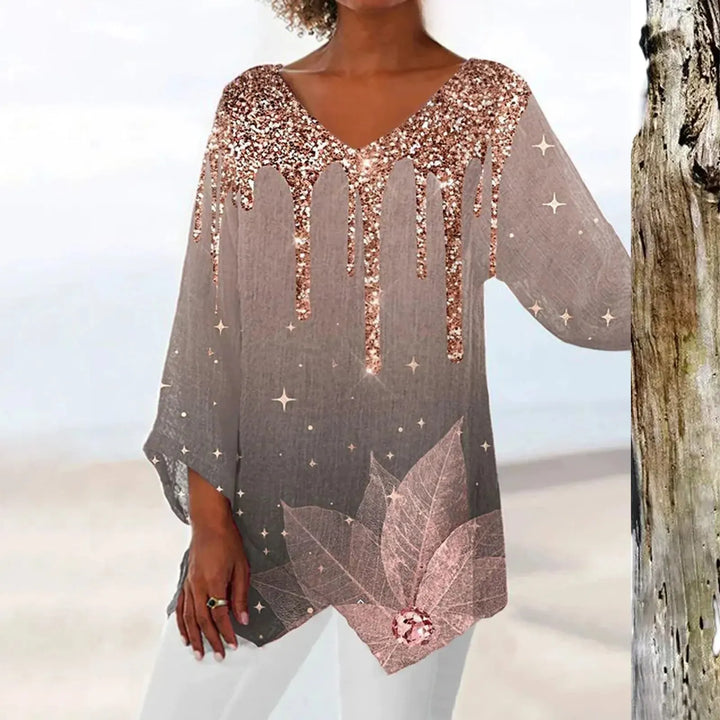 Elegante dames vintage top met V-hals, getailleerde pasvorm in donkerrood, gemaakt van hoogwaardig materiaal.